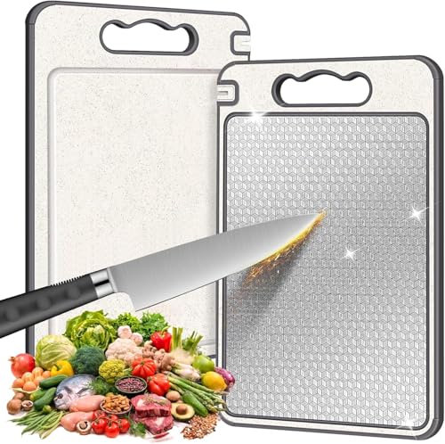 Cosmeria Schneidebrett 2in1 Aus Edelstahl Und Kunststoff Mit Saftrille Und Schärfkante, Langlebig, Spülmaschinenfest, Perfekt Für Fleisch Und Gemüse