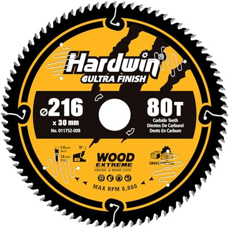 HARDWIN 216x30mm 80-Zahn Kreissägeblatt ATB - Premium Hartmetall für Weichholz, Hartholz, Sperrholz, MDF, OSB & Laminat - Kompatibel mit Bosch, Makita, DeWalt (Tisch- & Handkreissägen)