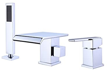 Wasserfall Badezimmer Wannenarmatur Wasserfall Badewannenarmatur mit Dusche 4 Loch Duschmischbatterie Set Chrom 3 Löcher