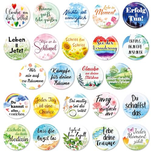 OOTSR 24 Aimants Colorés pour Réfrigérateur, Aimants avec Allemand Citations Inspirantes Motivantes pour Tableau Blanc Casier Tableau Magnétique, Aimant Aquarelle pour Bureau Maison Décoration