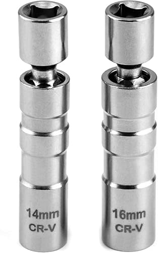 MKB 2 PCS 14mm & 16mm Universal Joint Magnetic Spark Plug Socket, Swivel Socket Removal Tool, Build-in Spring Clips Compatible with BMW, Mercedes, Nissan, Mini Motorcycle, Car, SUV - 3/8 Drive