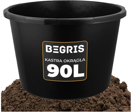 BEGRIS® Baueimer Mörtelkasten 90 Liter Kunststoff Rechteckige Runder Eimer für den Garten Plastikwanne Groß Mörtelwanne mit Griffen Speiskübel Schwarz