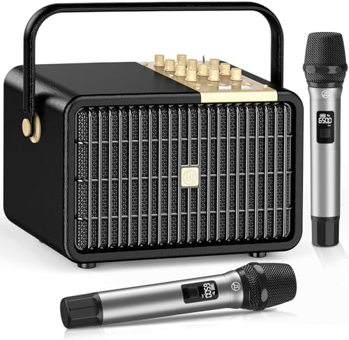 320W Potenza di Picco Macchina per Karaoke per Sistema di Cassa Portatile Bluetooth Regolazione Bassi/Acuti con 2 Microfoni Wireless UHF per Feste a Casa, Matrimoni, Eventi All'aperto