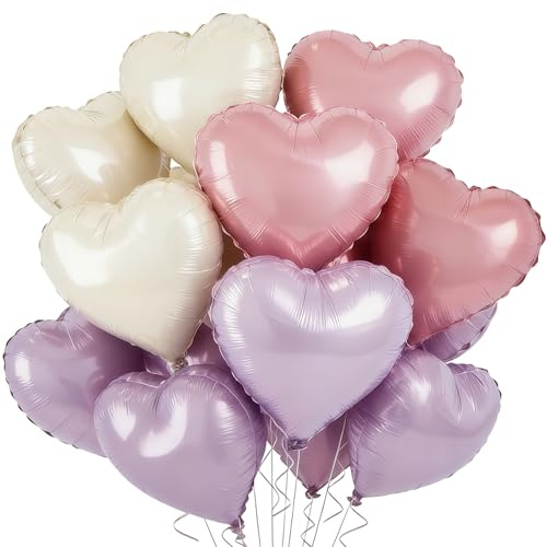 Herz Folienballons, 18 Zoll Herz Helium Luftballons,Herzluftballons Beige Lila Rosa,Hochzeit Herzballons Herzform Folienluftballon, Herzluftballons Valentinstag Geburtstag Verlobung Muttertag