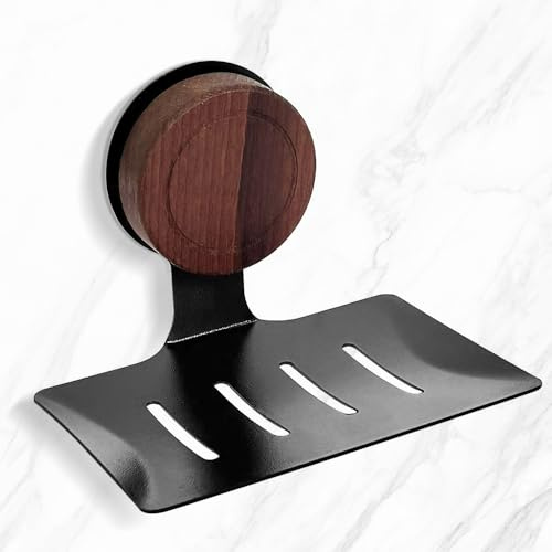 Gomeer Soap Dish for Shower,Wall Mounted Soap Holder,Oak Rotating Suction Self Adhesive Shower Soap Tray Self Draining Portable,Waterproof, Drill-Free for Bathroom, Kitchen(Black)