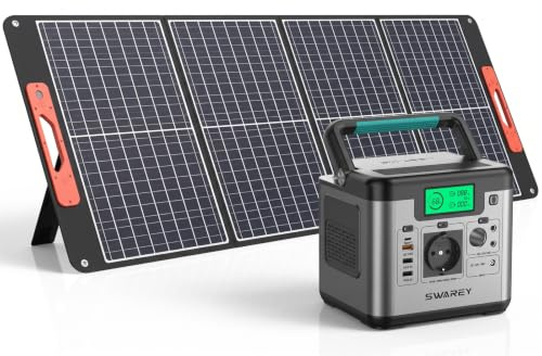SWAREY S500 Tragbares Powerstation 518Wh mit 100W Solarpanel | 500W(Spitze 1000W) AC Ausgang, 65W USB-C Anschluss, Solargenerator für Party Reise Camping Wohnmobil Notfall