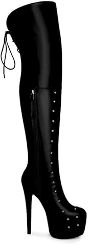 Veelau Meieer Plateau Über-Knie Stiefel Stiletto High Heels Boots mit Verstellbarer Schnürung Hinten Seitlicher Reißverschluss