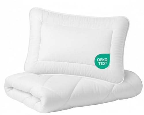 Julido Baby Bettdecke und Kissen Set 100x135 cm – Kinderbettdecke 550g & Kinderkissen 150g, Mikrofaser Weiß, 90° Maschinenwaschbar, Oeko-Tex Zertifiziert, Atmungsaktive