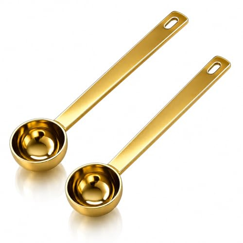 2PCS Scoop Gold Finished Stainless Steel Measuring Spoon, Precision 5g Measuring Spoon, Tablespoon Coffee Scoop Durable Protein Scoop and 5ml Spoon for Daily, Kitchen Use