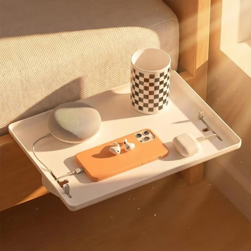Nachttisch zum Einhängen am Bett - ABS Bettablage mit Klemmfunktion | 32 x 23,5 cm Weiße Nachttisch Regal für Handy, Getränke und Bücher direkt am Bett