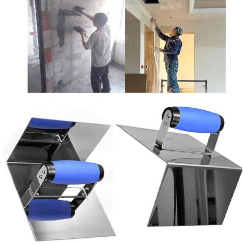 Paleta de esquina interior y exterior de acero inoxidable para yeso y acabado de esquinas lisas de pared interior/exterior, azul-plata, 2 unidades