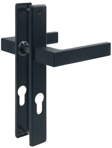 STEELNEX Drückergarnitur Gartentor Türklinke Anthrazit RAL 7016 - Schmalrahmengarnitur 72 mm PZ - Langschild Türgriff Außenbereich - Türdrücker 8 mm Vierkant - Quadratisches Design