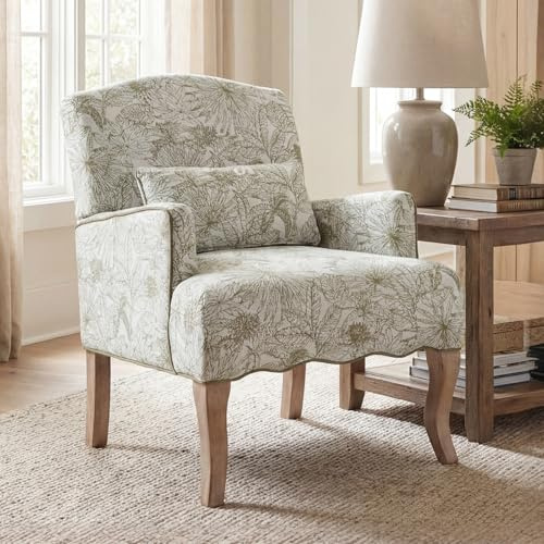 chairus Chenille Einzelsofa Sessel Wohnzimmer Holzbeine Ohrensessel Retro Loungesessel mit Armlehne Einzelsessel für Balkon (Grün)