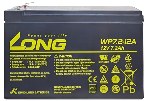 Akku Kung Long WP7.2-12 12V 7,2Ah F250 (6,3mm) AGM Batterie VDS wartungsfrei