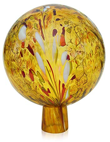 Palla da giardino in vetro Lauscha palla di rose con granulato oro altezza 15 cm Ø 12 cm soffiata a bocca formata a mano