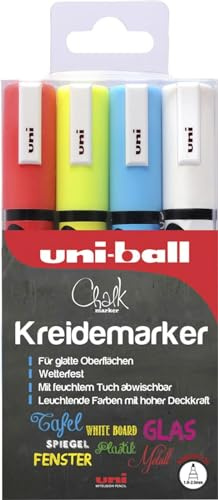Uni-Ball 186204 - Fenster- & Kreidemarker UNI CHALK PWE-5M, 1,8 - 2,5 mm, Rundspitze, 4er Set, sortiert