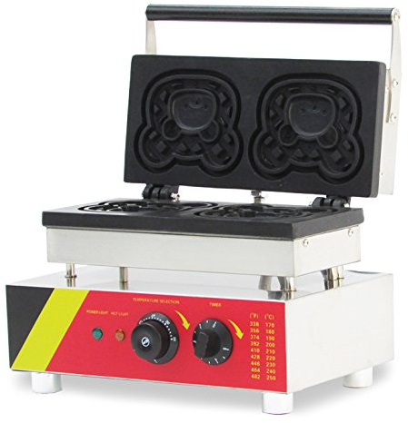 CGOLDENWALL NP-523 Gofrera Máquina de Gofre con Forma de Oso 2pcs Commercial Waffle Maker Eléctrica Antiadherente de Acero Inoxidable con Ajustable Termostato CE Certificatión 220V