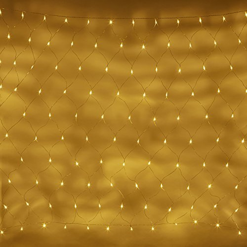 Lights4fun 140er LED Lichternetz warmweiß 31V 2m x 1,5m koppelbar auf transparentem Kabel