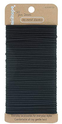 Minihope no-metal girls elastic hair ties, women's black elastics, 2mm Hair elastics 50 Count
