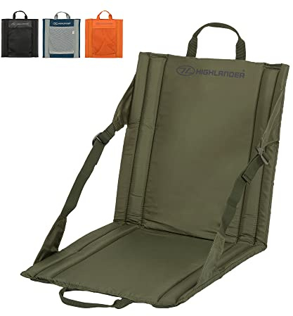 Highlander Vikbar utomhus-sittmatta, lätt, vadderad, bärbar stadionsits, perfekt för promenader, picknick, camping, vandring eller festivaler (olivgrön)