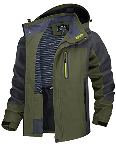 TACVASEN Hiking Jackets Men Waterproof Military Tactical Jacket Mens Army Lightweight Travel Camping Jacket Hunting Fishing Green Zip Pockets, Army Green, XL