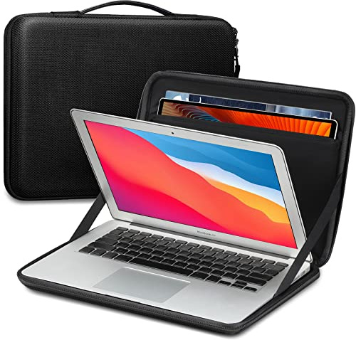 FINPAC Hard Laptop Sleeve Case for MacBook Air 13.6 Inch (2025/2024/2022) M4/M3/M2, Macbook Pro 13 Inch (2022-2016) M2/M1 - Shockproof Carrying Cover Bag w/Tablet Pocket for 9.7-12.9 iPad, Black