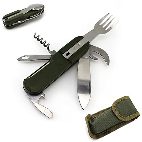 FANSEZQ Couteau Pliant Multifonctionnel extérieur, Couverts Pliables, Vaisselle de Camping en Acier Inoxydable, Ensemble de Couverts pliants, ​Adapté pour Les Pique-niques et Les Aventure