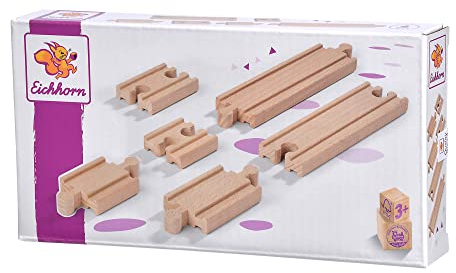 Eichhorn Schienenbahn 100006402 Ausgleichsschienenset, 6 teilig, FSC zertifiziertes Buchenholz, verbaubar mit Anderen Schienenbahnsystemen