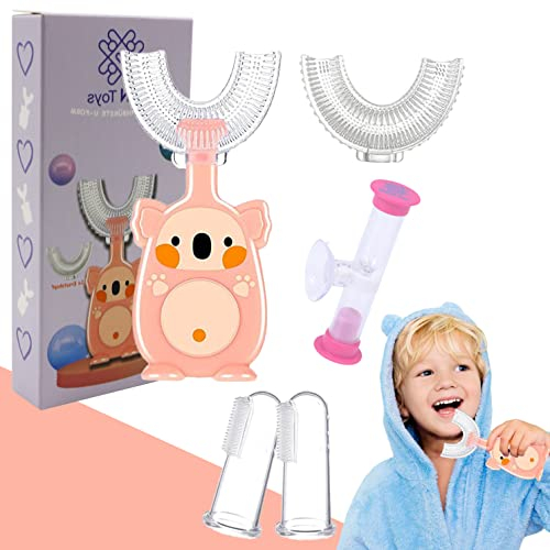 Kinderzahnbürste U-Form 5Tlg. Set - Lebensmittelsilikon - Hygienische ErsatzsilikonKopf-Sanduhr mit Saugnapf | 2 Fingerkuppen Zahnbürste | Kinder & Babyzahnbürste (2-8 Jahren) DGN TOYS