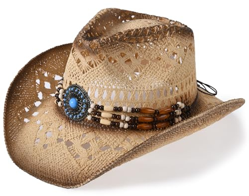Willheoy Cowboyhut Strohhut Damen Herren Sonnenhut Sommer Strandhut Westernhut Panama Hut Unisex Cowboy Hut Faltbar Strohhut Krempe Sommerhut