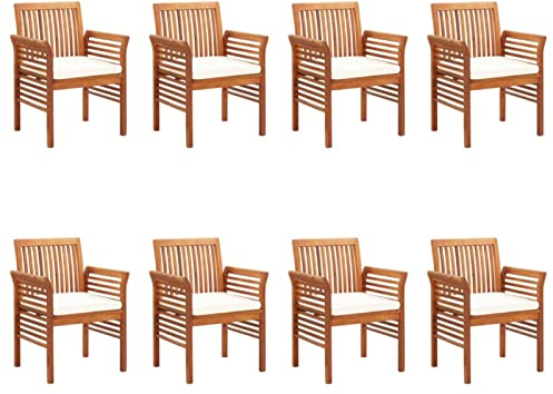 Yolola Gartenstühle 8er Gartensessel Holz Gartenstuhl Holz Balkonstuhl Terassenstuhl Gartensessel Relaxstuhl Garten Essstühle Stühle mit Creme Sitzpolster Akazie Massivholz