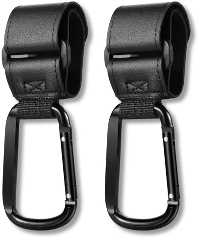 Kinderwagen Haken für Wickeltaschen, Kinderwagenhaken 2er Set -Stroller Hooks, Universelle Karabiner, Buggy-Clips Schwarz, Zur Befestigung von Taschen am Kinderwagen Zubehör, Buggy oder Sportwagen