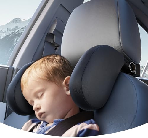 Kopfstütze Auto Kinder,nackenkissen kinder für auto-Installation in 1 Minuten ohne Schraubenzieher,Weichem Gedächtnisschaum-für Kinder Erwachsene,180°Einstellbar Nackenstütze Auto zum Schlafen-Schwarz