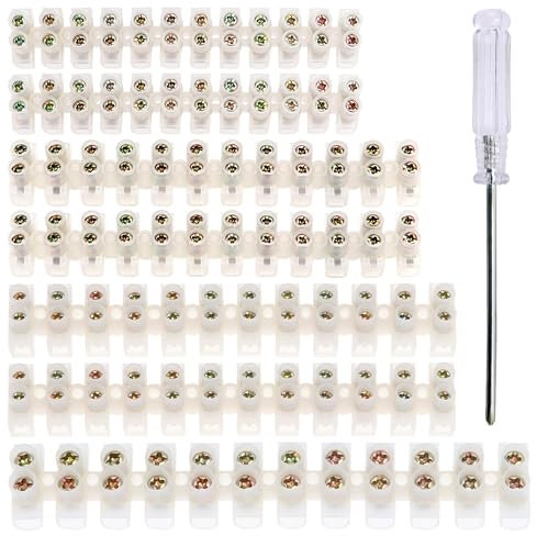YIXISI 7 PCS Terminal Block Strip With Screwdriver - Dual Rows 12 Way Electrical Blocks 3A/6A/10A/20A for Wiring Cable