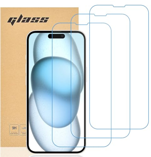 gueche 3 Pezzi, Vetro Temperato per iPhone 15, iPhone 15 Pro, iPhone 16, Pellicola Prottetiva Anti Graffio, Anti-Impronte, Senza Bolle, Durezza 9H, 0,3mm Ultra Trasparente