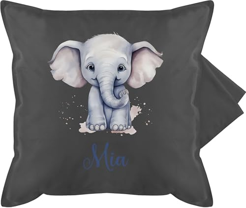 Kissenbezug - Zootiere - Elefant Dickhäuter Grauer Riese Rüsseltier - 50 x 50 cm - Grau - kopfkissenbezug kissen elefanten geschenke name kuschelkissen für couch elefantenmotiv sofakissenbezug