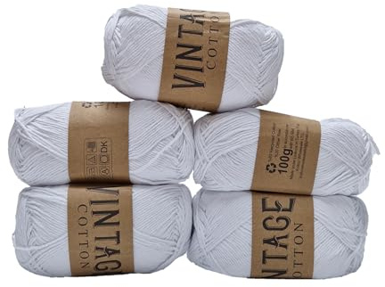 5 x White Vintage Cotton 100g Crochet & Knitting Yarn/Wool