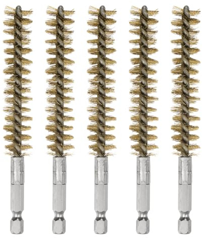 sourcing map 5Pcs Bore Brush Brass 15mm Dia Cleaning Twisted Bronze Wire Brush Tube Pipe Cleaner with Handle 1/4 Inch Hex Shank for Tubes, Ports, Bearings