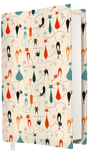 MOSSO - Couverture de livre, Tissu lavable, Impermeable, Protège-livre pour adulte,Cadeau pour les amateurs de livres (CHATS - M)