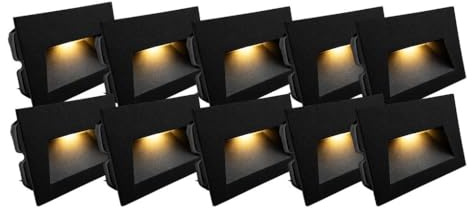 Kit 10 Faretto segnapassi da esterno lampada da muro luce cct caldo bianco naturale freddo IP65 LED 5w 300 Lumen ad incasso per scatola cassetta 503 (NON INCLUSA) scale giardino viale (Nero kit 10)