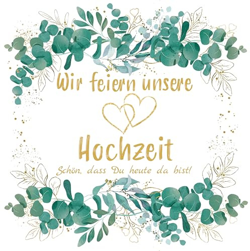 20 Servietten Eukalyptus Hochzeit mit Herzen als Tischdeko mit Spruch Schön, dass Du da bist. Papierservietten mit Herzen. Auch für Decoupage und Serviettentechnik 33x33cm
