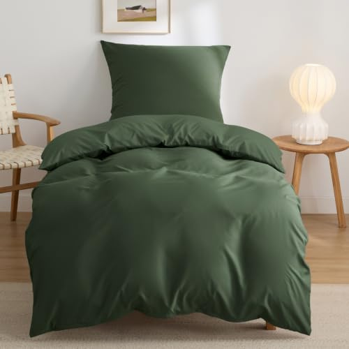 BEDSURE Bettwäsche 135x200 2teilig Mikrofaser - Grauolivgrün, 80x80 Kissen | Kontrast-Design Wendebettwäsche mit Reißverschluss, Oeko-TEX zertifiziert, einfache Montage, für Zuhause & Hotel