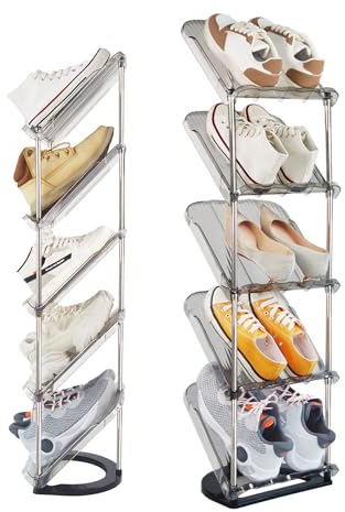 Patinao Schuhregal Schmal mit 5 Ebenen, Platzsparend Schräg Schuhablage, Schuhschrank Schuhaufbewahrung Shoe Rack Schuhbank Schuhe Schrank Schuh Regal Organizer Schuhständer Schuhorganizer