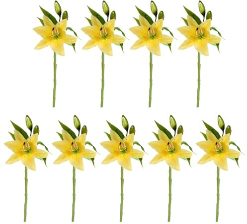 Haibinsuo Künstliche Lilien für Ostern, realistische künstliche Tigerlilien, Frühling, Hochzeit, Tischdekoration, Heimdekoration, Gelb, 9 Stück