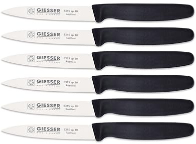Giesser Messer - Made in Germany - Gemüsemesser 8 cm schwarz, nachhaltiger Griff, rutschfest, kleines Küchenmesser rostfrei, scharfes Küchenmesser für Küche (6 Stück, Schwarz - 10 cm)