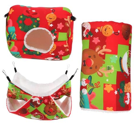 WOONEKY 3stücke Hamster Schlafbett Für Kleine Tiere Weihnachtshängematte Und Warmes Nest Für Hamster Meerschweinchen Und Andere Kleintiere Winterzubehör