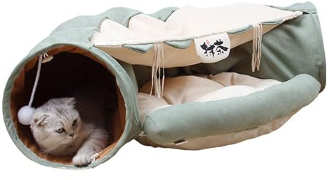 Katzentunnelbett – Katzenhöhlenbett | Faltbarer Katzenhöhlentunnel, tragbarer Katzen-Kuscheltunnel, multifunktionales Katzenhöhlenversteck – Ausgezeichnete Qualität Katzenbett-Tunnel für Tiefschlaf