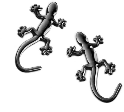 Peosaard Autocollant de Voiture en Forme de Gecko, 2pcs 3D Gecko Shape Solid Metal Chrome Badge Emblem Decal Car Sticker Auto - Black