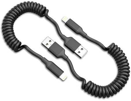 Spiralkabel USB Lightning Kabel Kurz, 2 Pack MFi Zertifiziert Coiled USB A auf Lightning kabel iPhone Ladekabel Schnellladekabel Carplay Kabel kompatibel mit iPhone 14 13 12 11 Pro Max 8 7 6 Plus SE