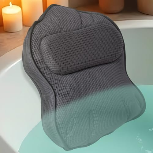 Extra Dickes Badewannenkissen für die Badewanne, luxuriöses Badewannenkissen zur Kopf-, Nacken- und Rückenstütze, weiches 4D-Air-Mesh-Badekissen mit starken Saugnäpfen, entspannendes Badezubehör